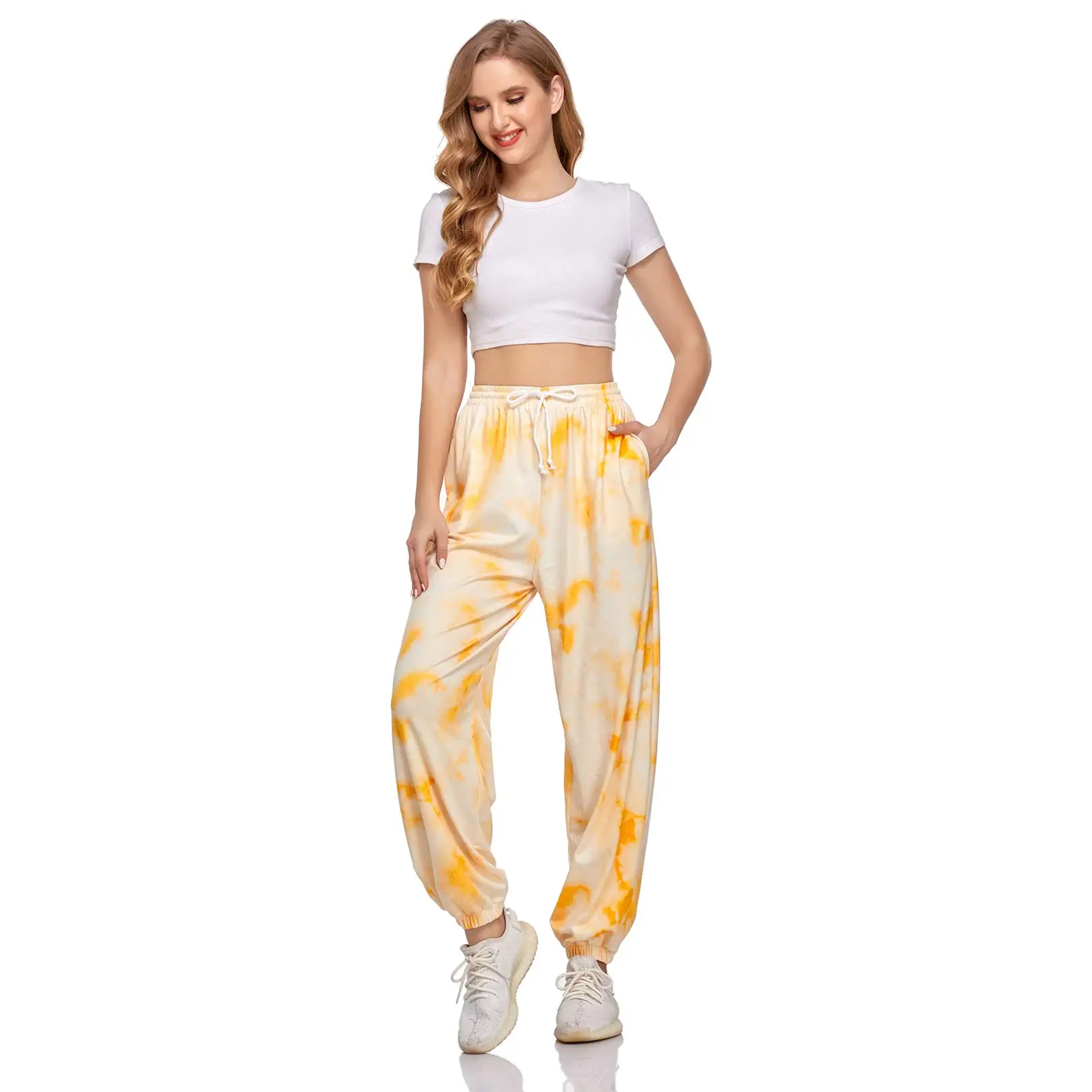 Wholesale Custom Autumn Winter High Waist Elastic Women Casual Tie Dye Jogger Sweatpants Full length with