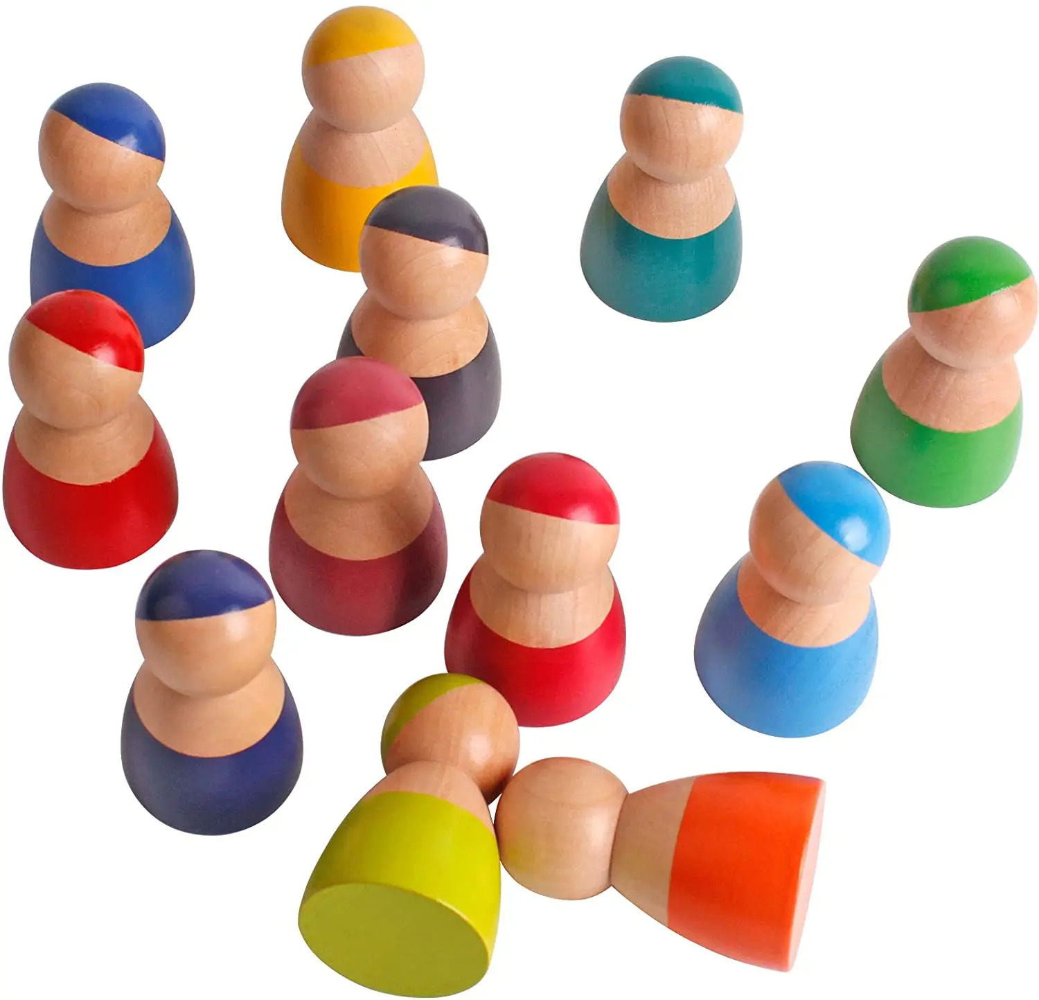 12 Wooden Rainbow Dolls Friends Toys Toddler Wooden Peg Bodies Baby Kids Wooden Pretend Play for Toddlers People Figures Shape