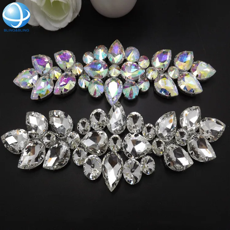 Crystal custom rhinestone sew on bridal applique wedding decoration accessories for Bridal Dress Hat