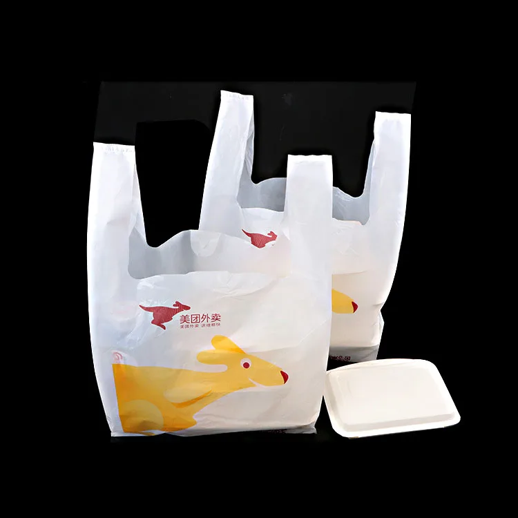 LOW MOQ customized logo printing and size shopping vest plastic carrier bags takeaway food pouch bags