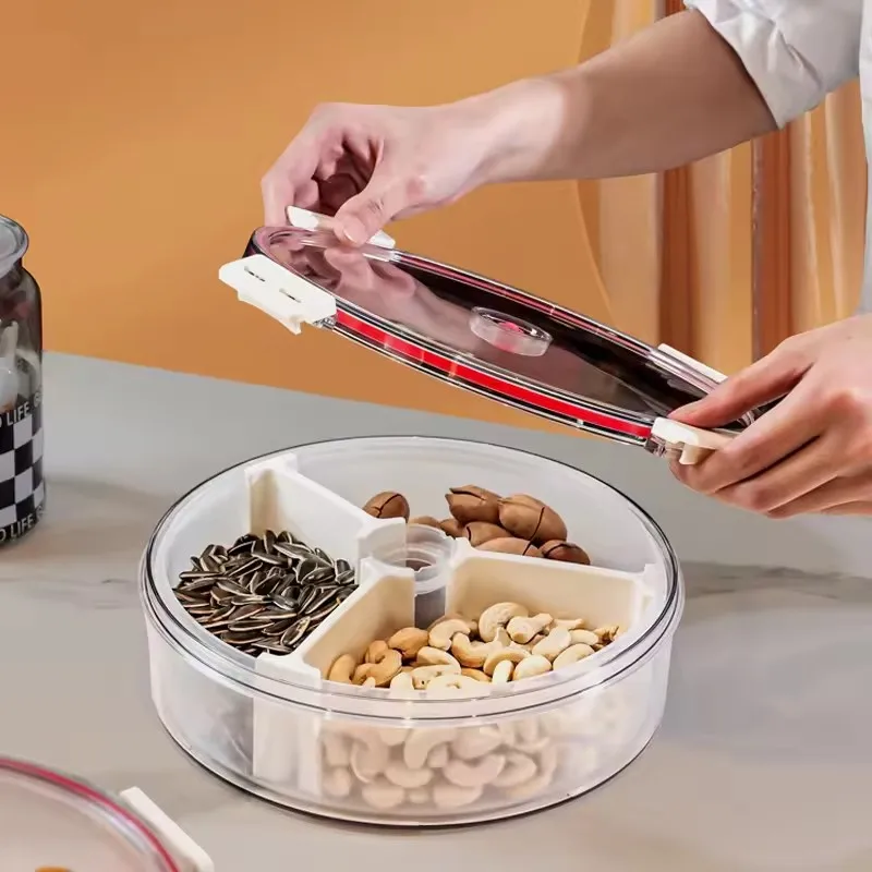Transparent Sealed Fresh Preservation Jar Divided Plastic Rectangular Snack Nut Storage Box With Lid