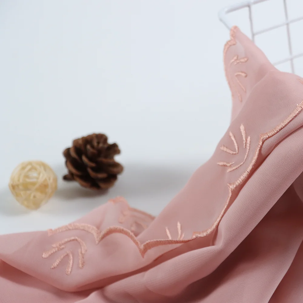 premium pearl chiffon embroidered hijab scarf Malaysia women sulam tudung muslim headscarf
