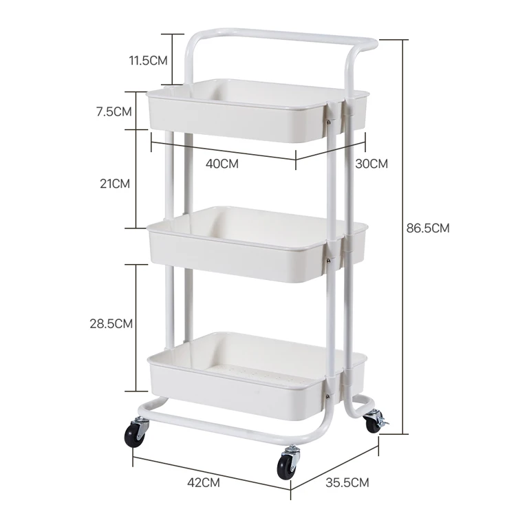 Bathroom 3 Tier Stainless Steel Shelves Trolley Utility Storage Rolling Carts