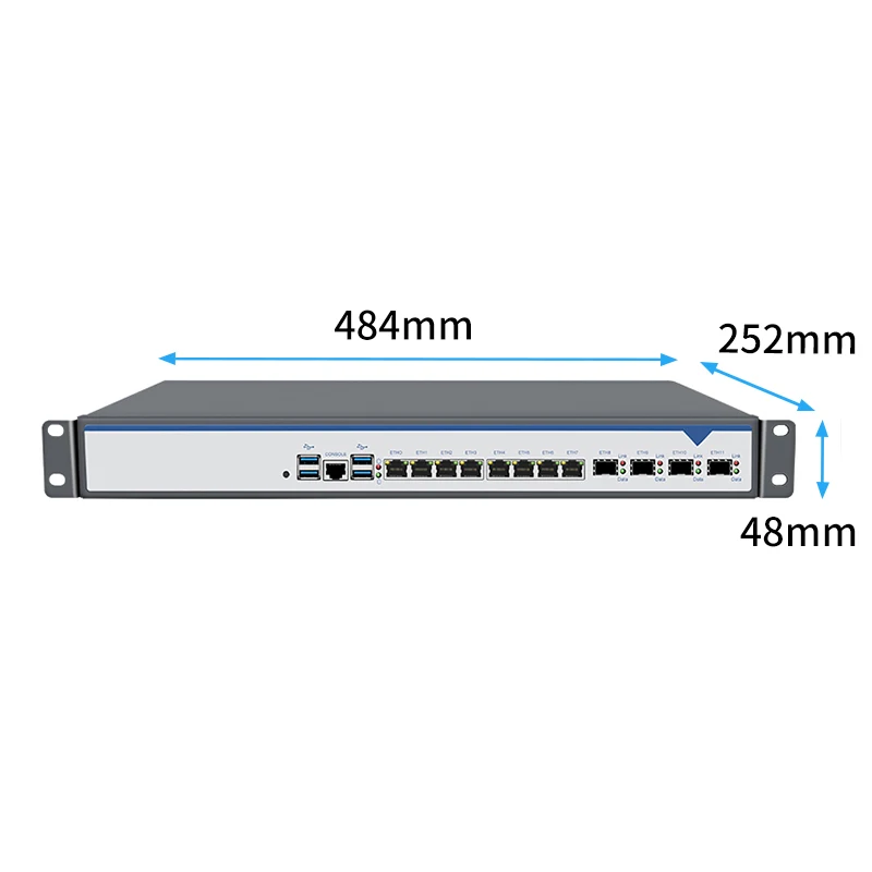 BKHD OEM 1U Rackmount Server C612 8*LAN 4*SFP 2*DDR4 Intel Xeon E5-2650V4 E5-2695V4 Firewall VPN Gateway Network Computer