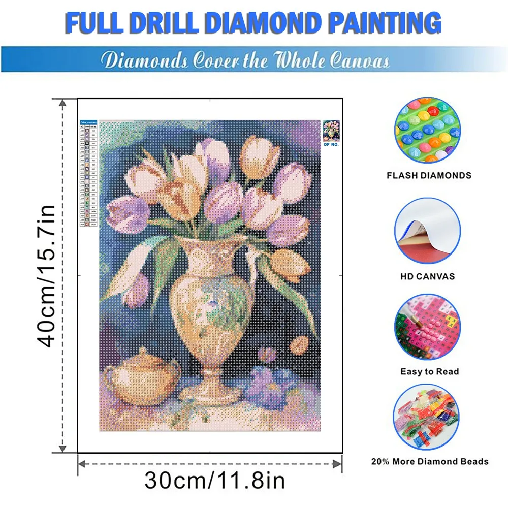 Tulips Flower Diamond Painting Flower Scenery Full Round Mosaic DIY Art Cross Stitch Kit Bouquet Handmade Home Decor Gifts