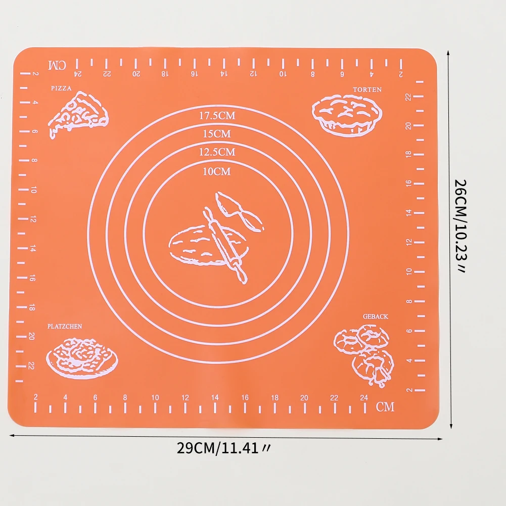 
26x29cm Silicone Baking Pastry Mat With Measurements For Rolling Pizza, Pies, Cookies and Sheets of Dough 