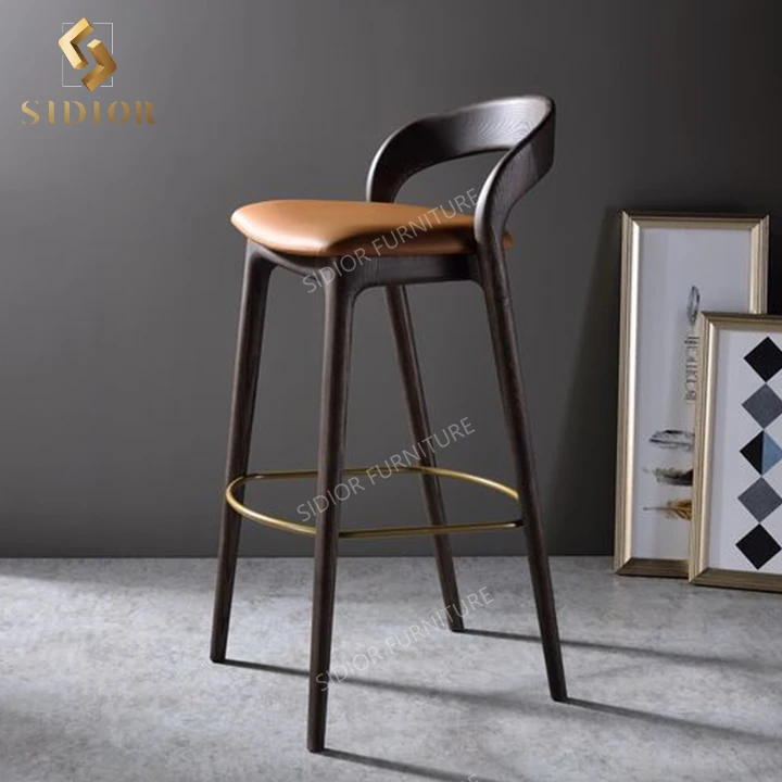 Modern leather velvet luxurious  kitchen black gold wooden restaurant counter bar stools bar stool high chair for kitchen