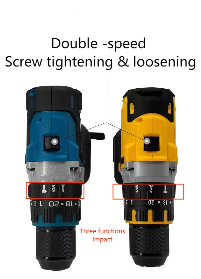 DW 13MM 120NM 3 Functions Brushless Drill with Impact 10 cells batteries*2 pcs