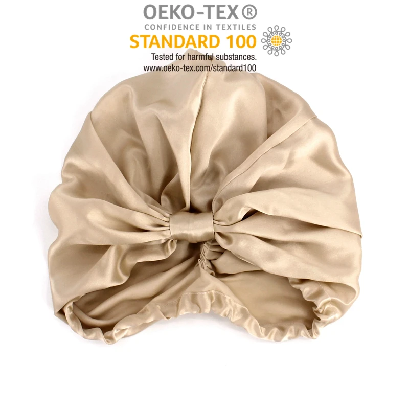 Silk Turban Bonnet Custom Extra Large Double Layer Silk Sleeping Bonnet 100% Silk Satin Long Hair With Bow Tie
