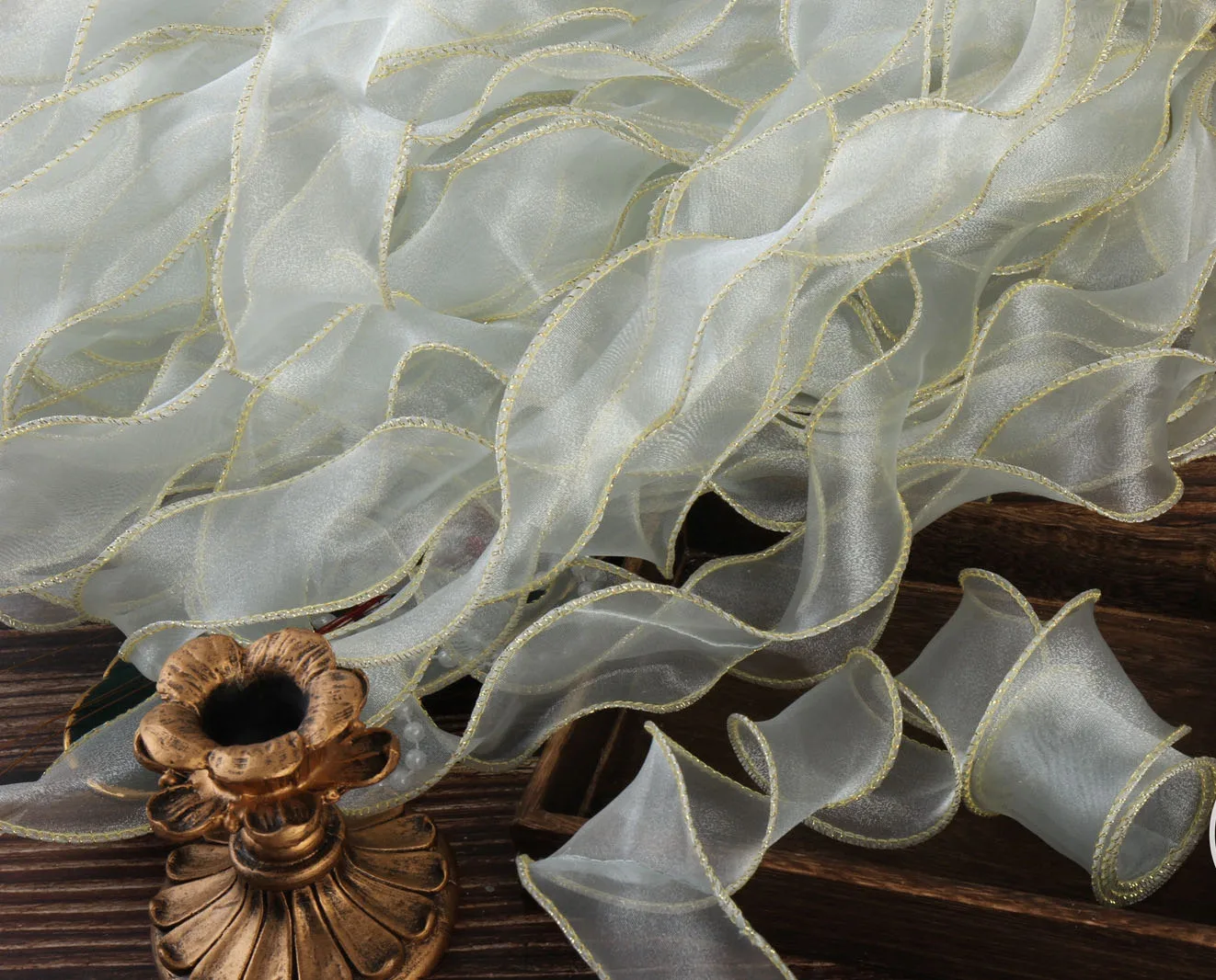 Wholesale 4CM Silk Organza Gold Silver Wire Edged Fishtail Ribbon For Wedding Bouquets Birthday Party