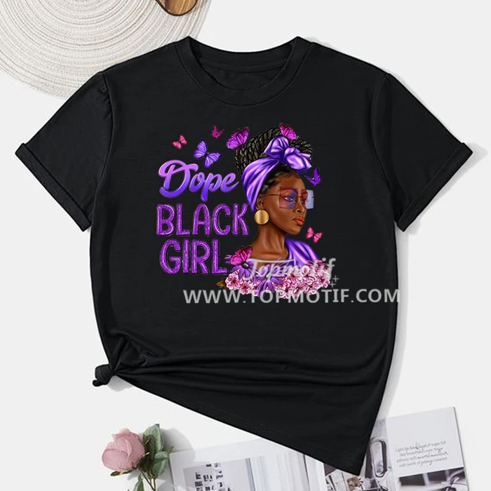 Dope Black Girl Loves Purple DTF Transfer Printing Garment Heat Sticker Applique Ready To Press Free Shipping