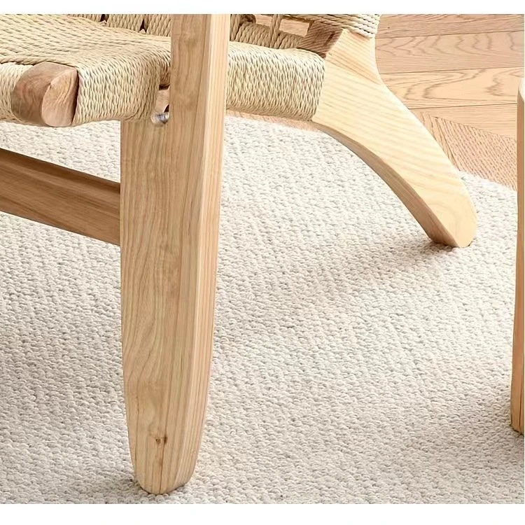 Japanese wabi-sabi rattan woven solid wood sofa chair living room balcony rope woven back leisure saddle chair