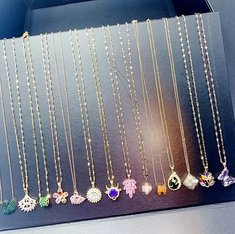 Aug Jewelry Mixed Wholesale Micro-inlaid Zircon Cat Eye Titanium Steel Necklace Stainless Steel Clavicle Ringn Gold Trendy Chain