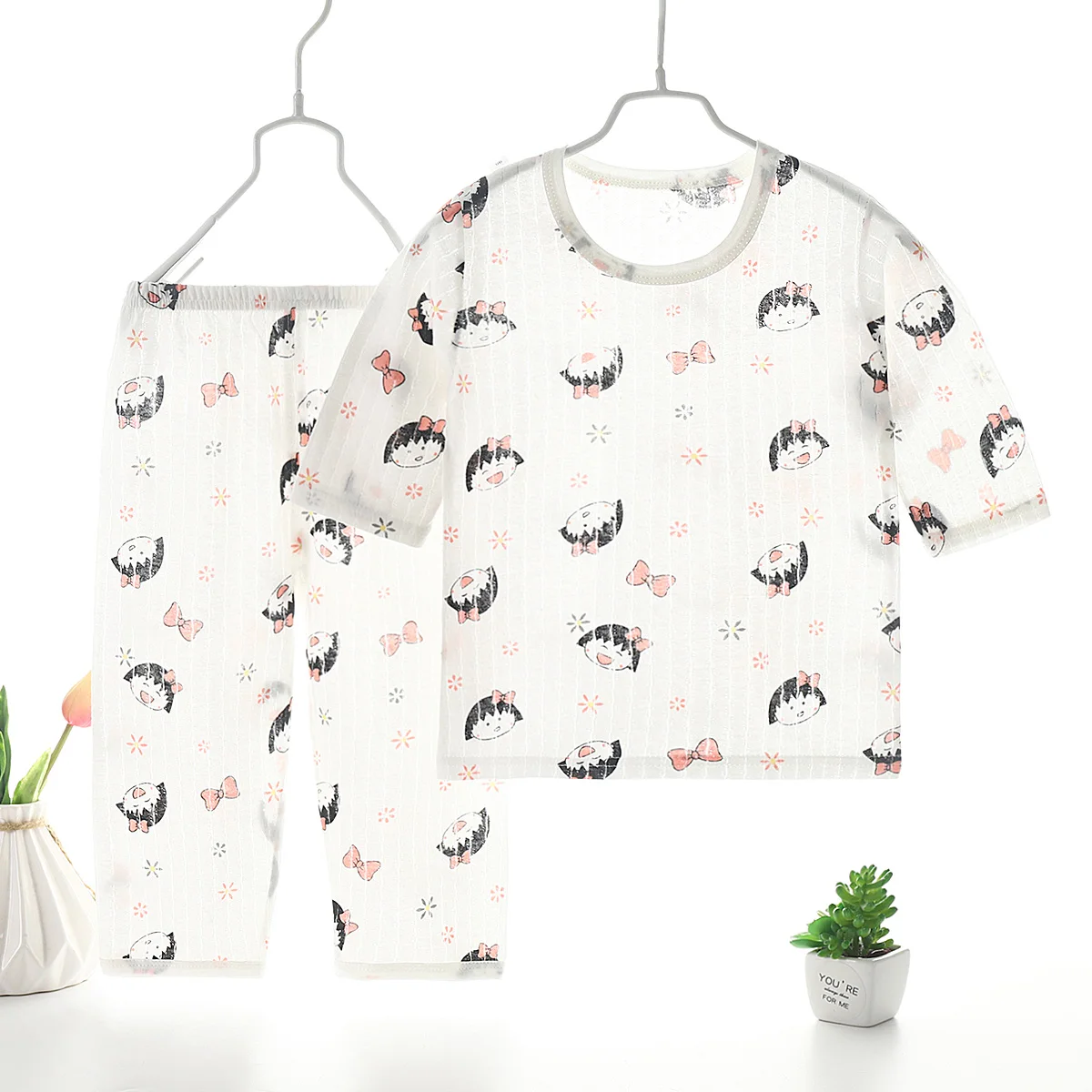 
Air-conditioned 2-10 Years Kids Sleepwear Girls Boys Cute Cartoon Print Pajamas Summer Cotton Pijama 2pcs Short-sleeved set 