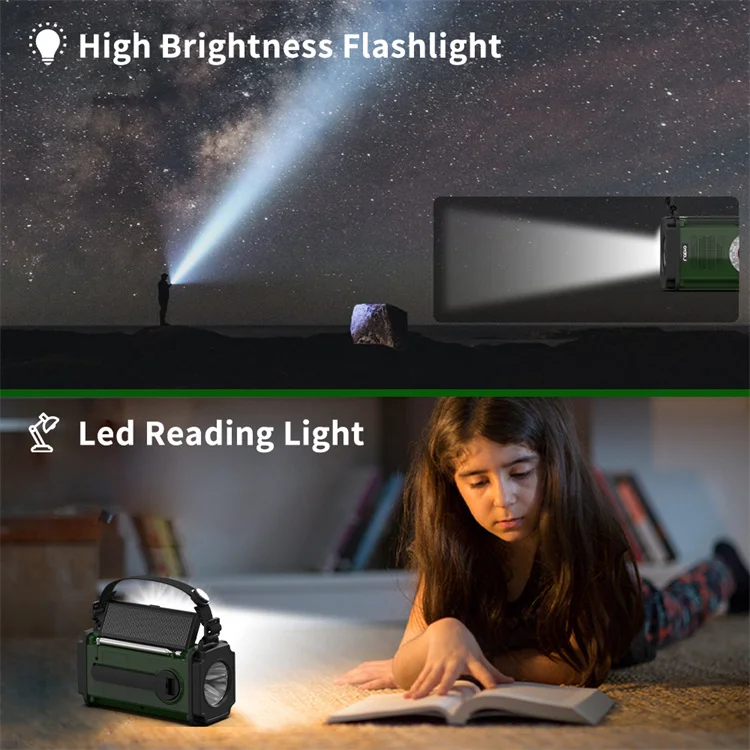 Waterproof Household Led Reading LAMp NOAA/AM/FM Hand Crank Solar Powered Multifunctional DynAMo Radio with Flashlight