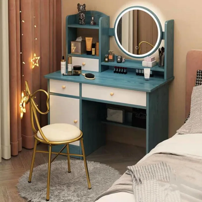 Modern French Granite Cheap Clear Pink Bedroom Furniture Dressing Mirror Table with Drawers