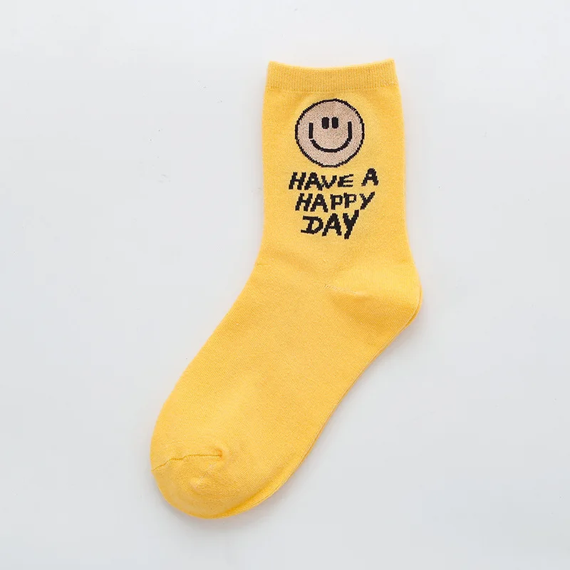 
Smiling Face Letter Simple Jacquard Stylish Casual Crew Women Socks 