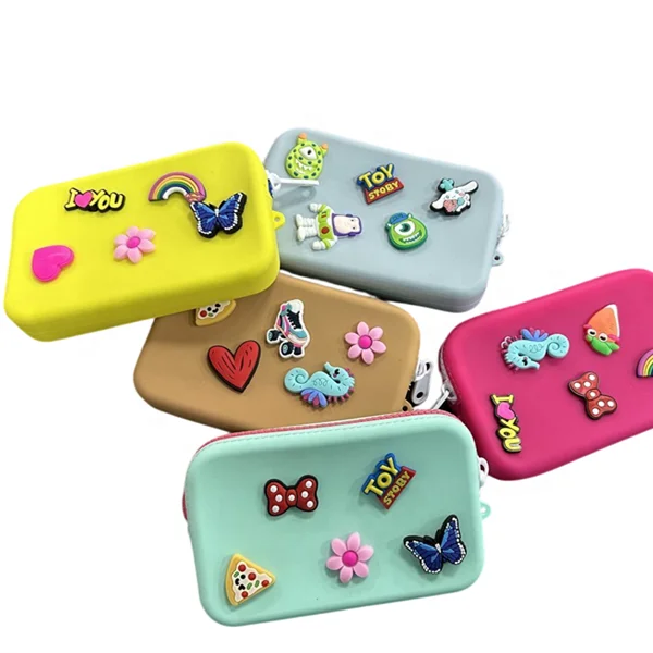 silicone pouch with zipper small coin purse custom logo mini coin purse with charms