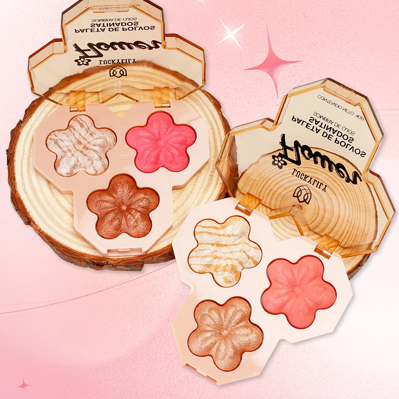 Luckylily Wholesale 3 Color Flower Shaped Pressed Powder High Pigment Pressed Powder Foundation  Face Powder For Makeup