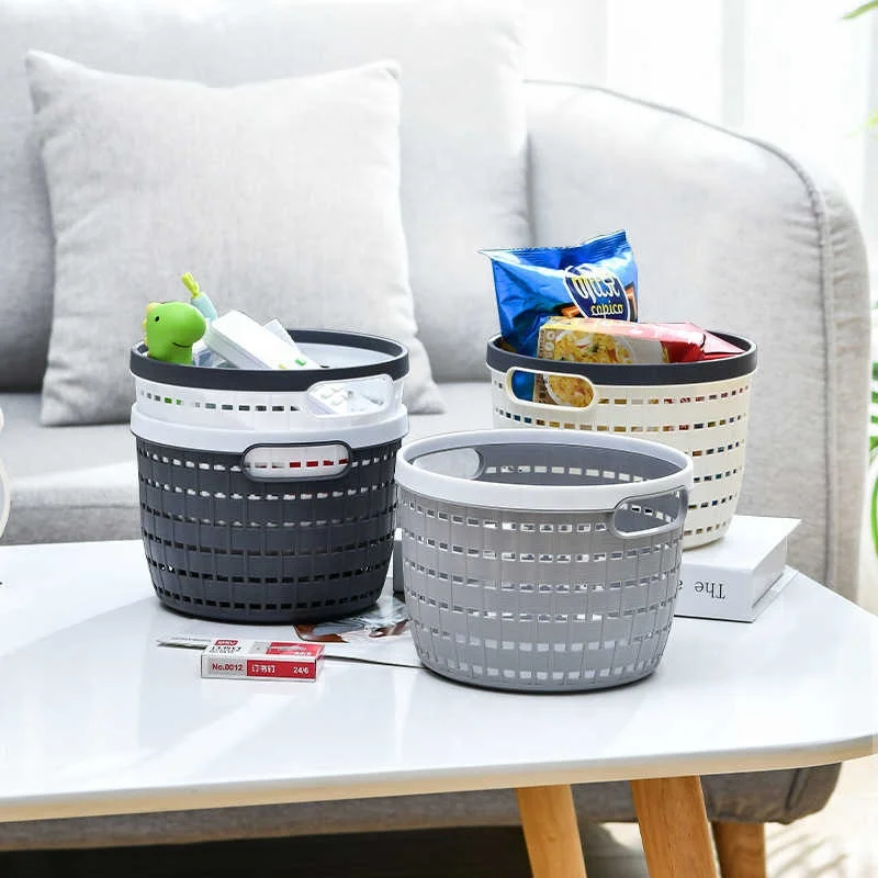 2Pcs Simple and fashionable plastic hollow Desktop storage basket Snacks cosmetics home clutter storage basket