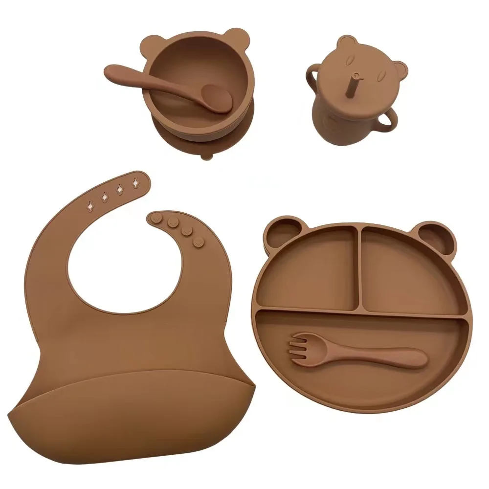 Bear Kid Dining Baby Bib Wholesale Low Price Golden Supplier Baby Silicone Feeding Set
