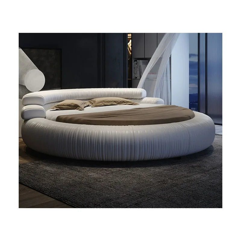 Italian Loft King Size Round Bed Frame Big Queen Trundle Home Bed Room Upholstered Luxury Bedroom Furniture Set With Storage