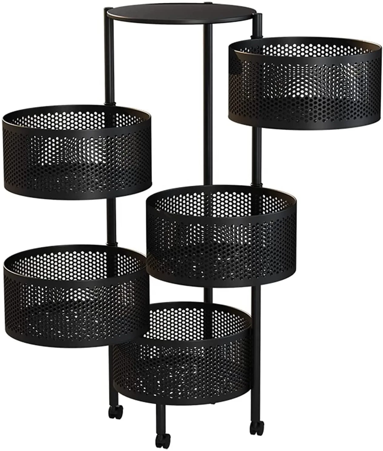 360 Degree Multilayer Storage Kichen Basket Rack Rotatible Kitchen Vegetable Fruit Storage Rack Storage Rolling Cart Trolley