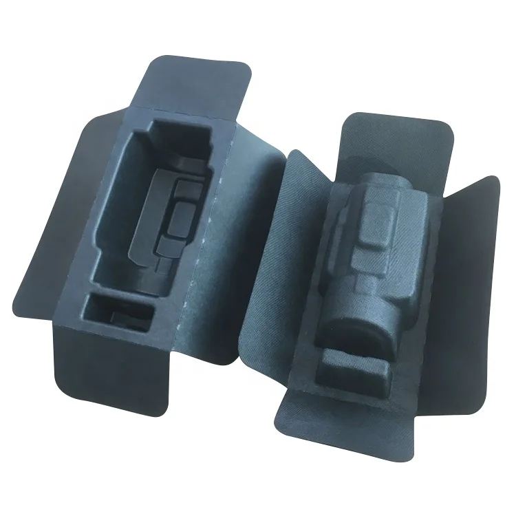 Recycle molded pulp tray black color biodegradable paper tray packaging