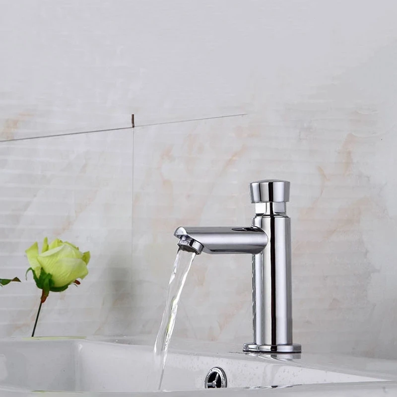 Nice Quality Wall Mounted Push Button Time Delay Action Faucet Brass Commercial Bathroom Self Closing Tap