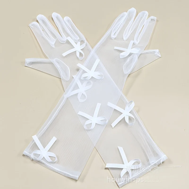 40cm white bow pink flower Pearl transparent sexy yarn flower  gloves