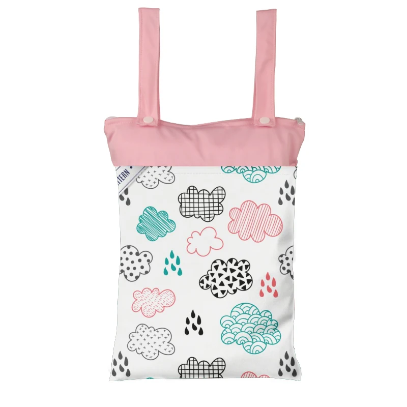 Babyshow 25*35cm Nappy Wet Dry Bag Double Handle Baby Stroller Hanging Bag Waterproof Washable Reusable Wetbag Swimsuit