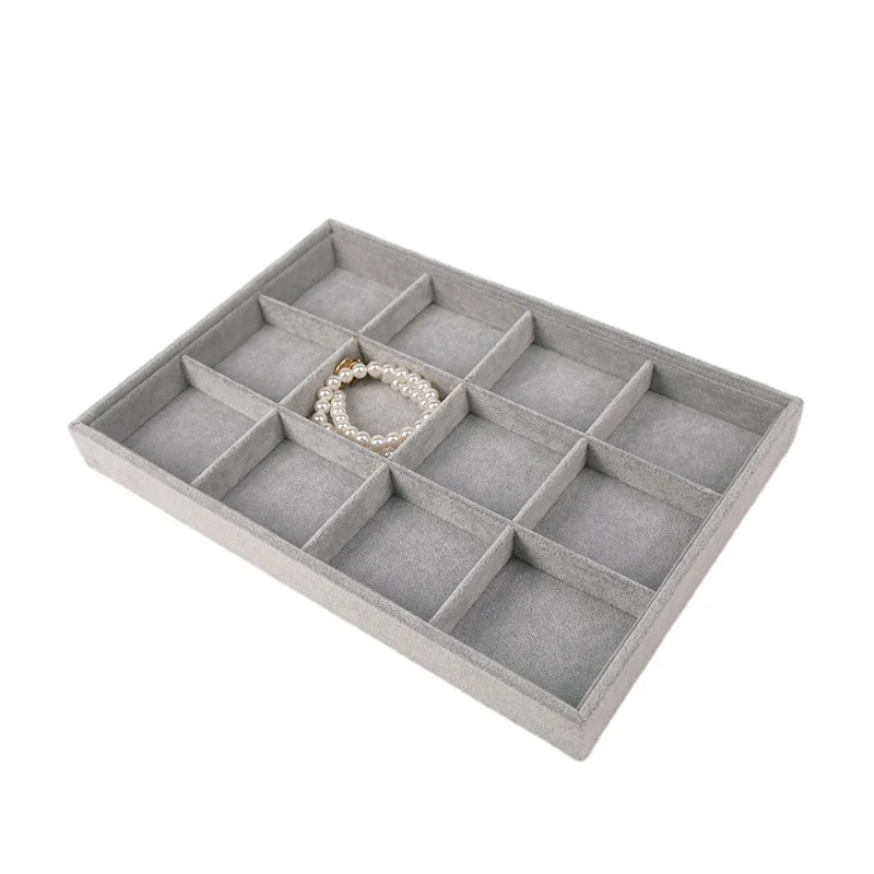 High Quality Custom Grey Velvet Hot Jewelry Display Tray Pendant Earrings Rings Display