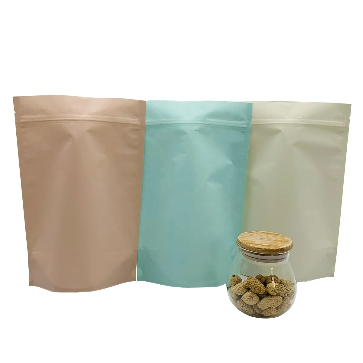 YLT Biodegradable Stand Up Mylar Bag Tea Coffee Packaging Pouch With Window Matte Laminated Moisture Proof Zipper Bag