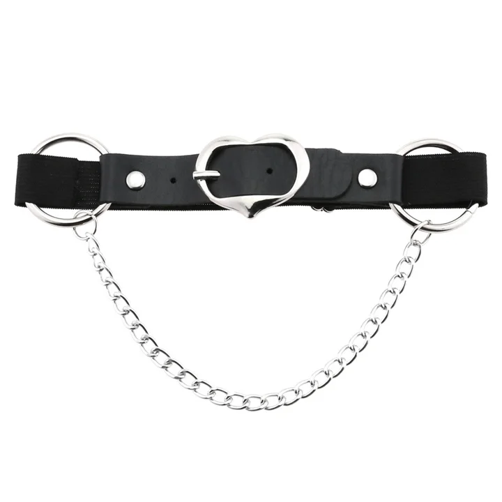 Girls Gothic Punk Peach Heart Chain Leather Thigh Ring Personality Temperament  Adjustable Elastic Leg Garter Belt