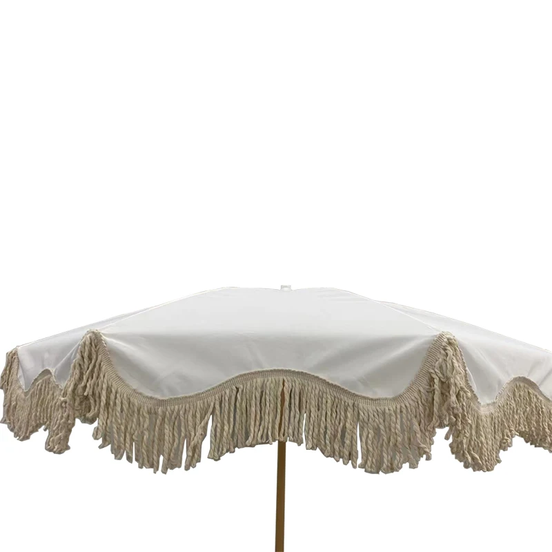 Customized supplier cheap foldable wooden beach umbrella with tassels