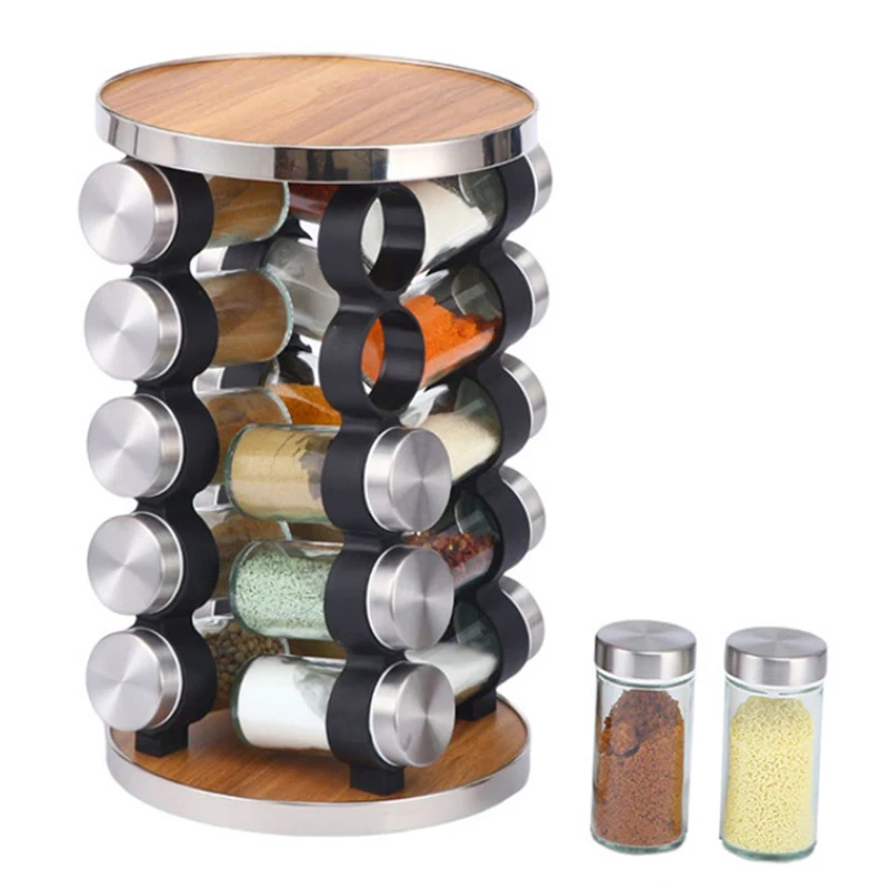 Online Shop Hot Round 2 Tier Rotating Bamboo Out Pantry Shelves And Kitchen Spice Condiment Stainless Steel Storage Rack