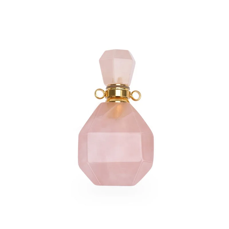 Perfume Bottle Shaped Aromatherapy Locket rose quartz with Rose Gold Chain