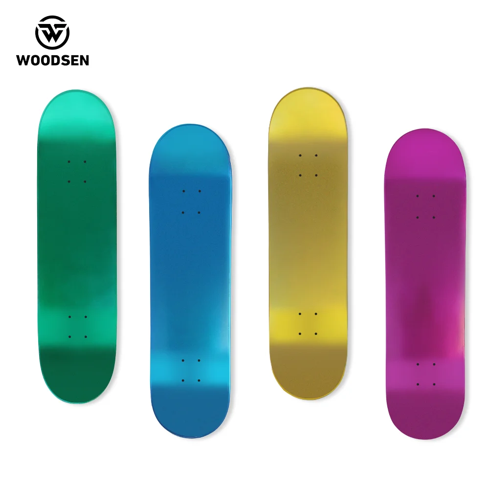 WOODSEN Custom Print Blank Professional Metal Full Paint Skateboard Decks 7 Layers Canadian Maple 7.5 8.25 8.5 Bulk Wholesale