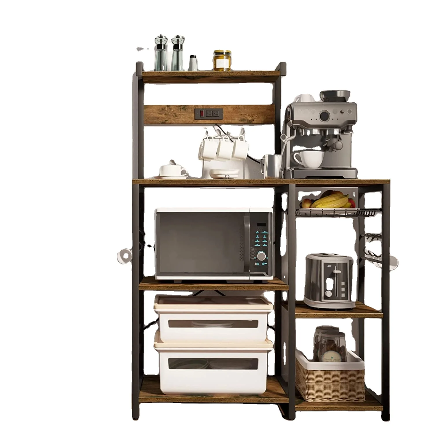 Vekin Kitchen Furniture Display Cabinets Storage Racks Vintage Brown Kitchen Simple Design Storage Rack with 6 S-Hooks