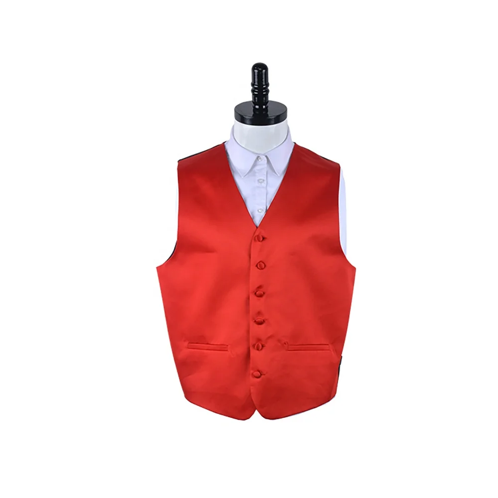 Amazon Top Brand Dynastyle Latest Design Polyester Woven Mens Red Waistcoat for Wedding Suit