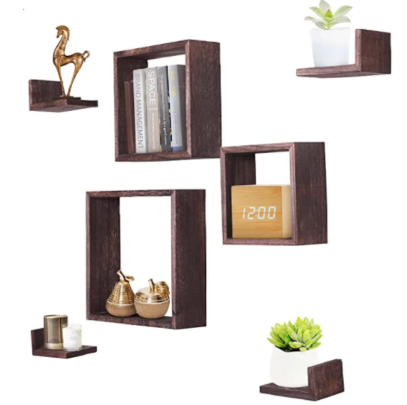 Decorative Display Floating Shelves Rustic Wood Wall Mounted Square Shelves