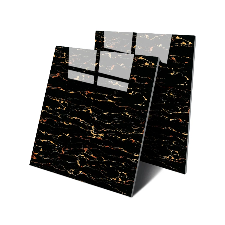 China 600x600mm Marble Look Home Living Room Hotel Bathroom Black Gold Polished Floor Porcelain Tile