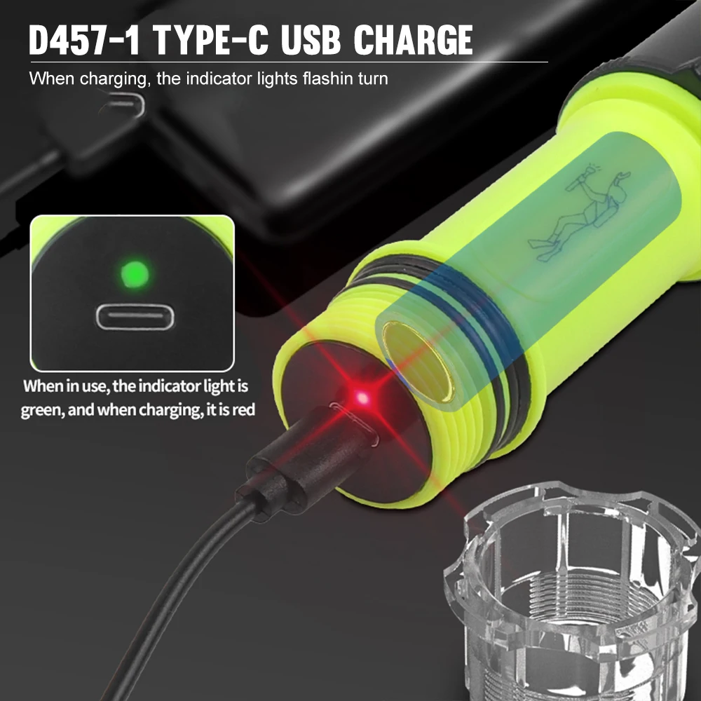 Asafee T6 LED underwater flashlight Type-c rechargeable diving led torch light for night spearfishing