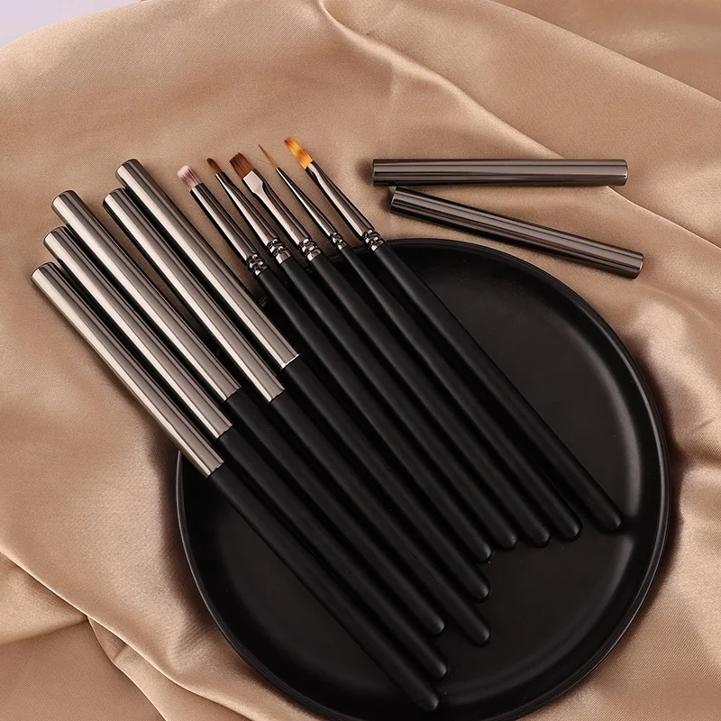 Aokitec 16 pc black wooden handle ultra thin bulk striped liner nail art brushes with cap