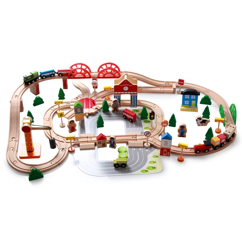 120pcs Beech wood children educational toy car wooden small train track