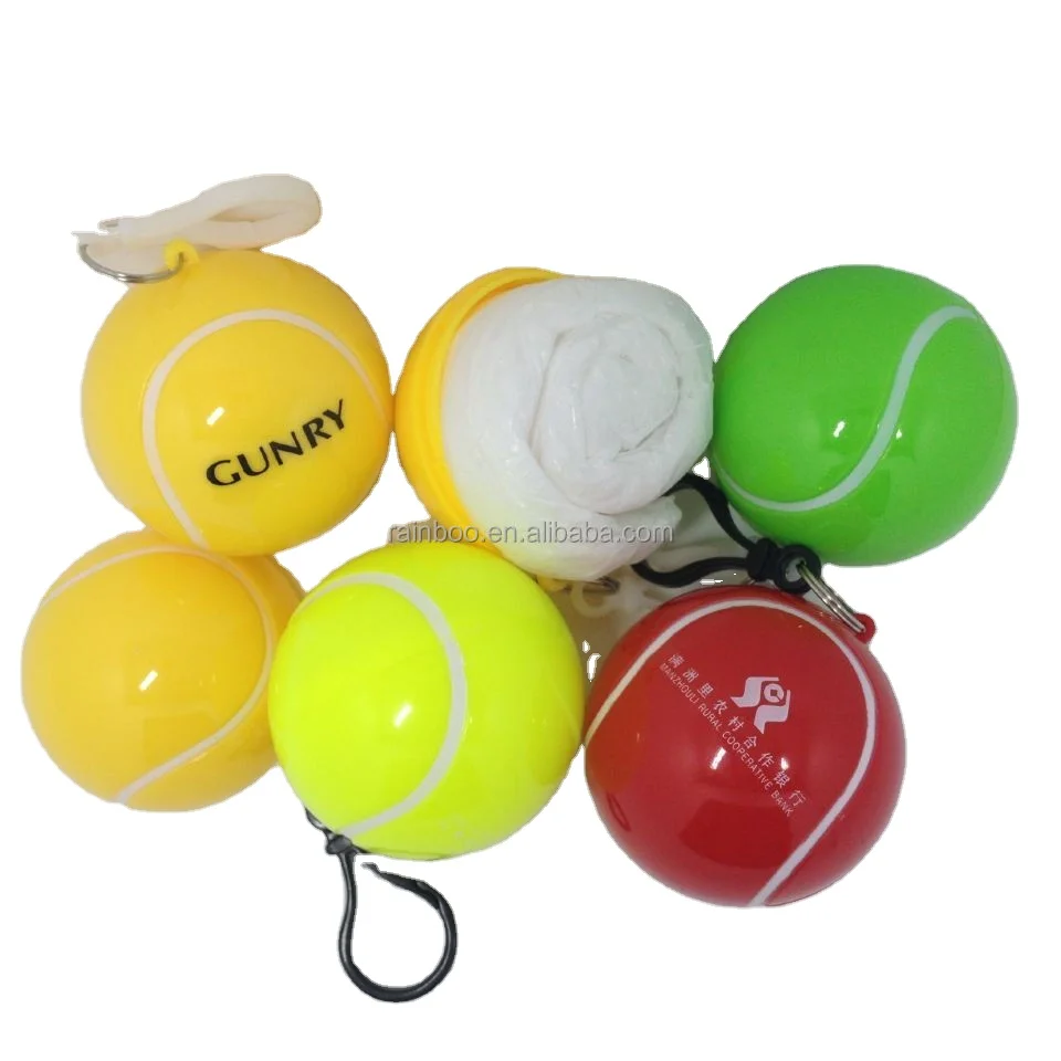 Plastic tennis ball shape disposable rain poncho with logo printing for promotional gift