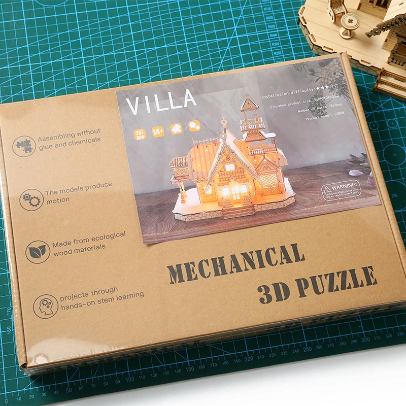 Retro Villa Castle Shaped Wood Crafts Ornaments 3D Wooden Jigsaw Puzzles DIY Handmade Assemble Cottage House Building Model Kit