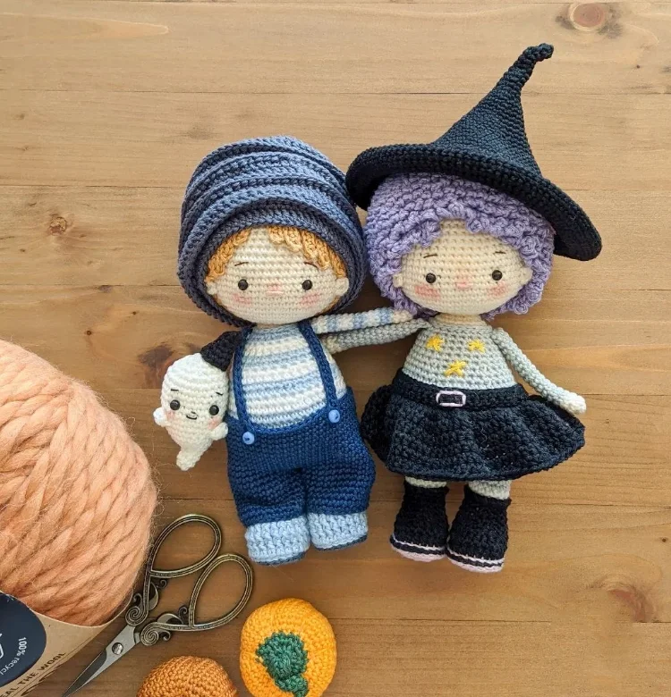 Customized Hand Crochet Dolls Cute and Beautiful Girls with Halloween Hats Multi Color Pretty Dress