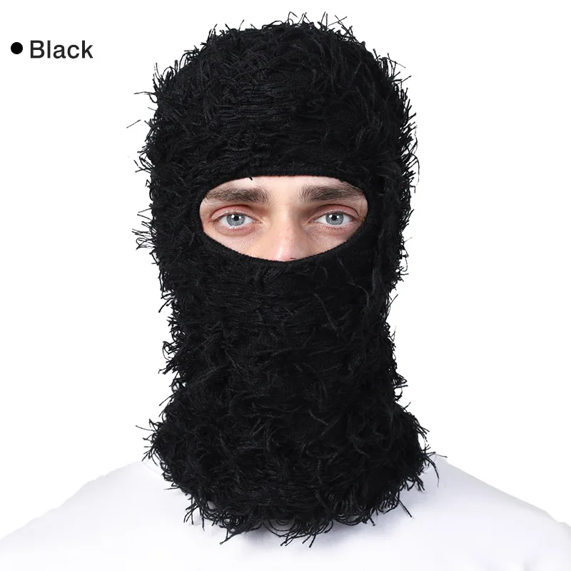 2023 Hot Sale Wholesale One Hole Knit Full Face Cover Ski Mask Custom Distressed Fuzzy Grassy Balaclava For Ski