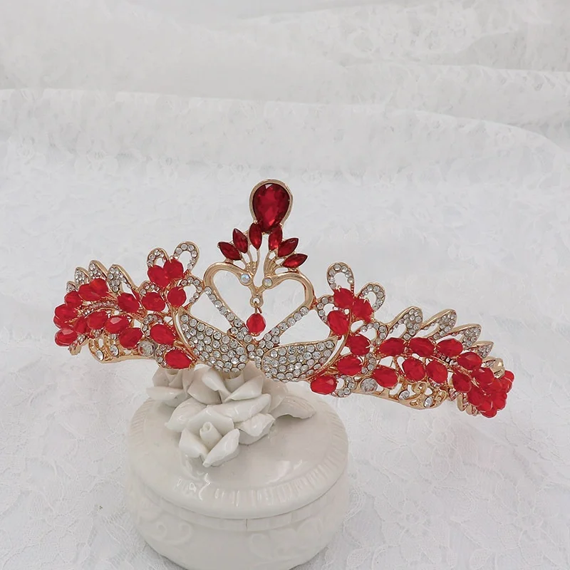 
American red handmade bride crown heart-shaped crystal princess crown hair band wedding accessories bridal 